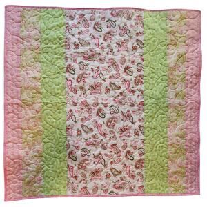 Handmade, New Lap quilt Pastel green, pink, white 39X40" Wall Hanging, decor